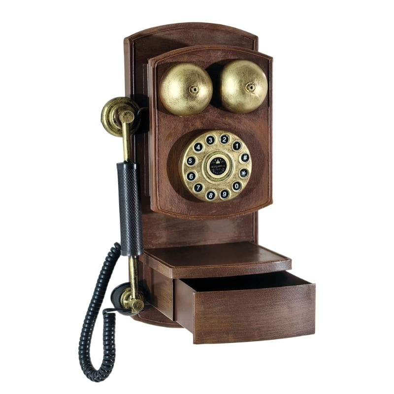 Retro Wall Mount Landline Phone with Storage Box Antique Telephone Rotary Dials Phone Model Coffee Shop,Home Decors