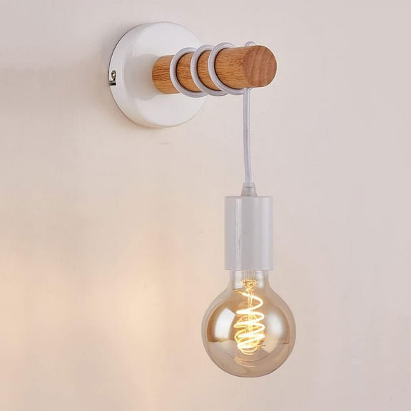 Retro Wall Mount Light Wood Wall Sconce Industrial Headboard Lamp, Farmhouse Wall Lighting Fixture, E27 Rustic Bedroom Wall Lamps Living Room Decor Lights for Hallway