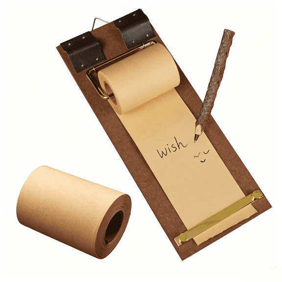 Retro Wall Mount Memo Board with 1 Roll Tearable Kraft Paper, Rustic Wood Clipboard for Kitchen Cafe Home Office Decor