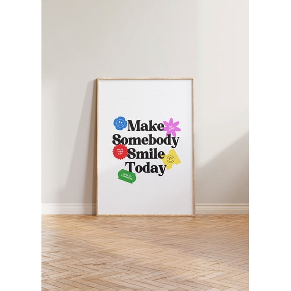 Retro Wall Print, Positive Happy Print, Cool Retro Art Print, Make Somebody Smile Today Wall Decor, Happy Wall Art, Aesthetic Y2K Print Home Decor #1701, 16x24 UNFRAMED