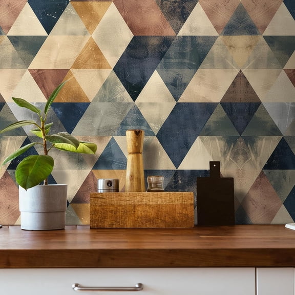 Retro Wallpaper Peel and Stick Green Blue Brown Mustard Yellow Geometric Wall Paper for Bathroom Waterproof Groovy Vintage Retro Kitchen Contact Paper for Cabinets Drawers Walls 17.5x78.8