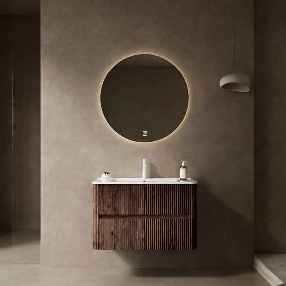 Retro Walnut Plywood - Curved Corner Countertop Design - Bathroom Safety - Streamlined Appearance