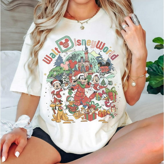 Retro Walt Disney World Christmas Family Shirts, Mickey And Friends Christmas Matching Tee, Magic Kingdom Shirt, Disneyworld Christmas Shirt,White Color,Size XL