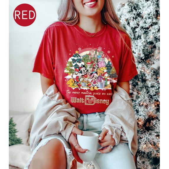 Retro Walt Disney World Mickey And Friends Christmas Shirt, Mickey’s Very Merry Christmas Party Shirt,Red Color,Size L