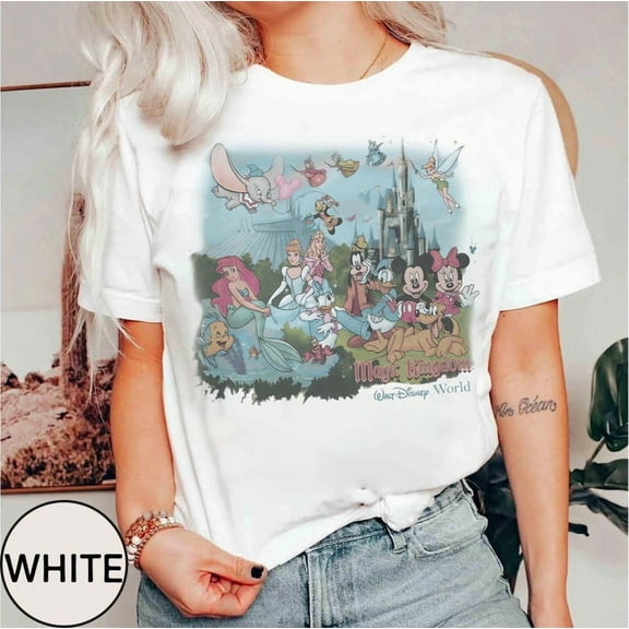Retro Walt Disney World Shirt, Vintage 90’s Disney World Magic Kingdom Shirt ,Disney Mickey And Friends Shirt, Disney Family Trip 2025 Shirt,White Color,Size M