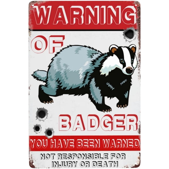 Retro Warning Animal Sign Beware Of Badger Tin Sign - Vintage Metal Signs Home Wall Decor-12x8inch