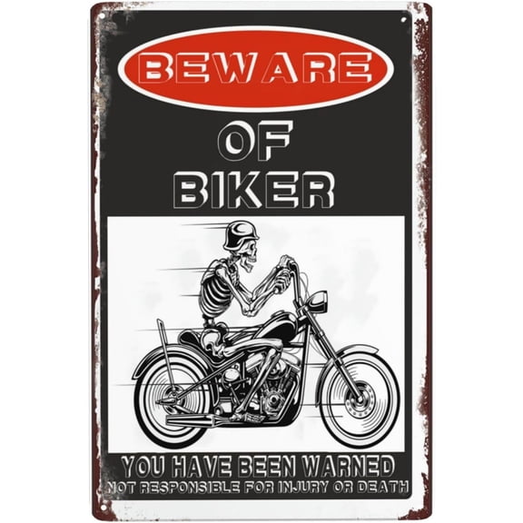 Retro Warning Animal Sign Beware Of Biker Tin Sign - Vintage Metal Signs Home Wall Decor-12x8inch