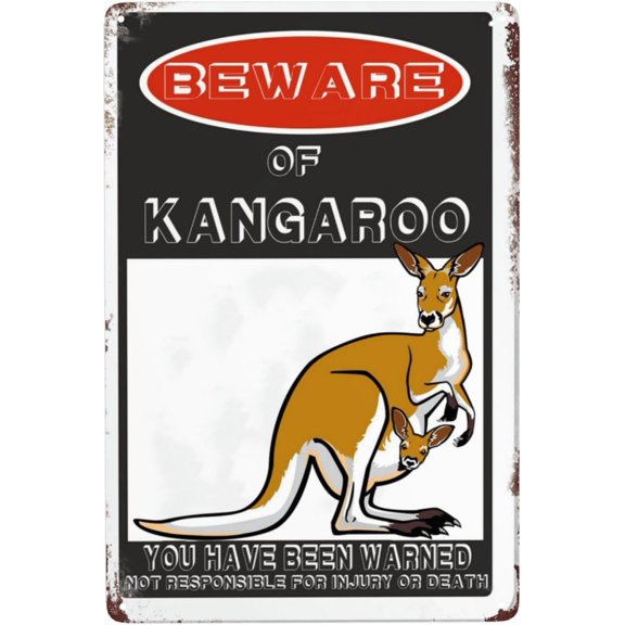 Retro Warning Animal Sign Beware Of Kangaroo Tin Sign - Vintage Metal Signs Home Wall Decor-12x8inch