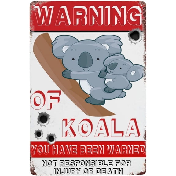 Retro Warning Animal Sign Beware Of Koala Tin Sign - Vintage Metal Signs Home Wall Decor-12x8inch