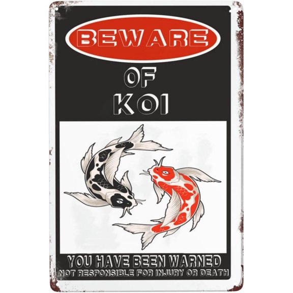 Retro Warning Animal Sign Beware Of Koi Tin Sign - Vintage Metal Signs Home Wall Decor-12x8inch