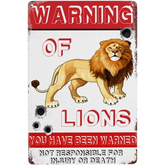 Retro Warning Animal Sign Beware Of Lions Tin Sign - Vintage Metal Signs Home Wall Decor-12x8inch