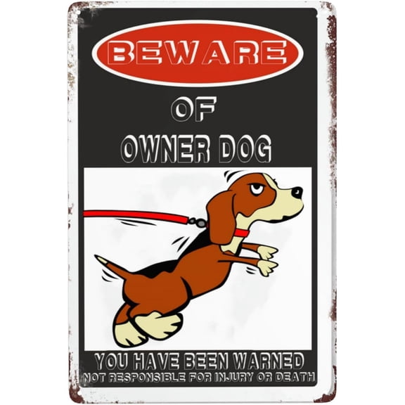 Retro Warning Animal Sign Beware Of Owner Dog Tin Sign - Vintage Metal Signs Home Wall Decor-12x8inch