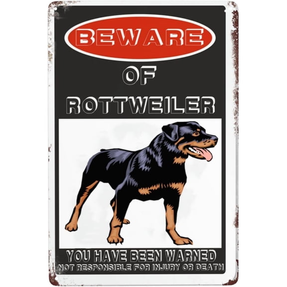 Retro Warning Animal Sign Beware Of Rottweiler Tin Sign - Vintage Metal Signs Home Wall Decor-12x8inch