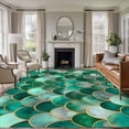 thumbnail image 1 of Retro Washable Living Room Rugs 5'x8', Bohemian Style Green Wavy Lines Ocean Low Pile Throw Large Area Rug Non-Slip Sturdy Edge Binding Carpet for Living Room Kitchen Office, 1 of 9