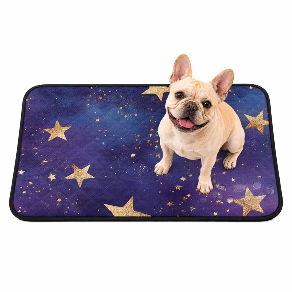 Retro Washable Pee Pads for Dogs, Dream Gold Star Universe Space Starry Sky Farmhouse Reusable Puppy Pads Waterproof Pet Mat, Absorbent Dog Pee Pads for Crate Pet Training Whelping Mats 24"x18"