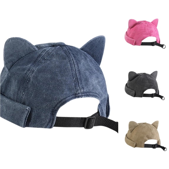 Retro Washed Cotton Cat‑Ears Brimless Hat Funny Unique Casual Party Daily Wear Street Fashion Beret Cap