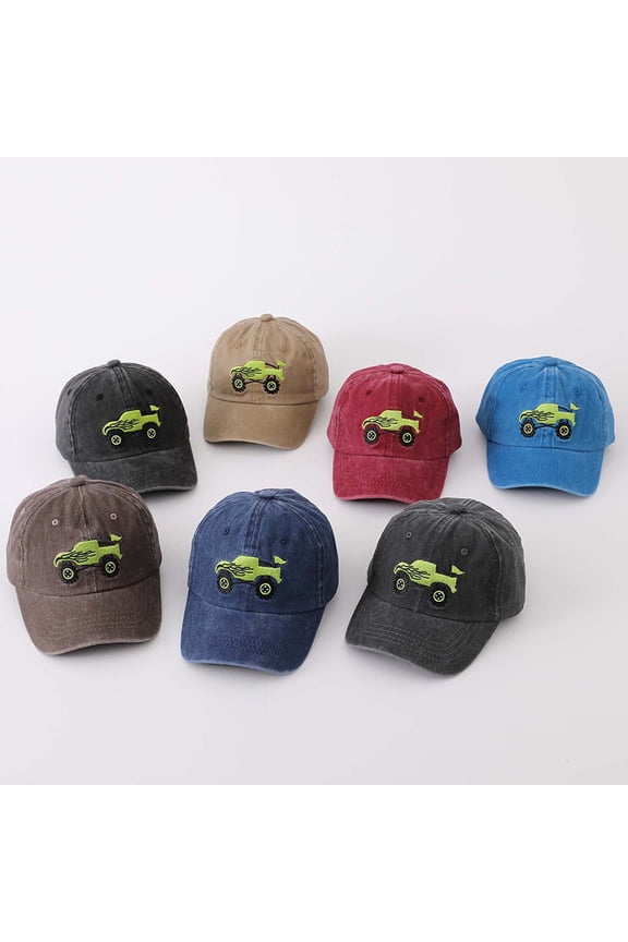 Retro Washed Denim Pickup Truck Embroidered Baseball Cap Adjustable Distressed Snapback Sun Hat for Kids 2-8Y