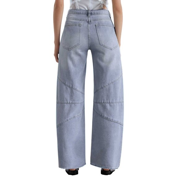 Retro Washed Mid Waist Loose Pleated Banana Style Versatile Women's Casual Jeans Comfortable Stretch Denim Pants