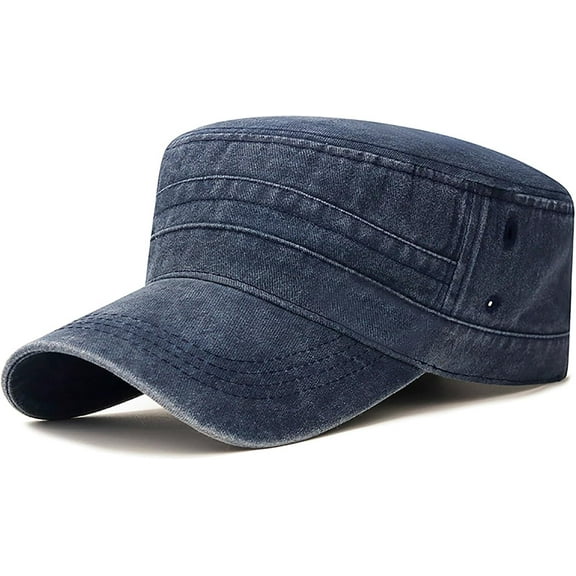 Retro Washed Military Caps Cotton Cadet Army Caps Vintage Flat Top Cap
