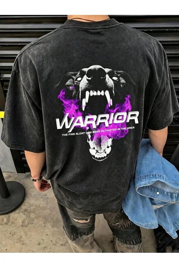Retro Washed Warrior Dog Graphic Vintage Grunge Y2k Cotton Men's Women's T-Shirt
