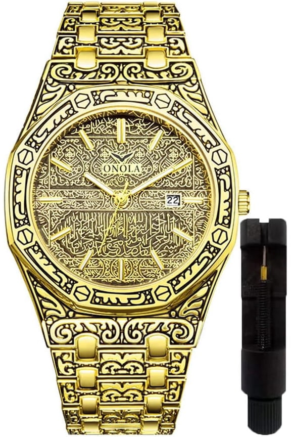 Retro Watches for Men Quartz Watches Carved Stainless Steel Bracelet Wrist Watch