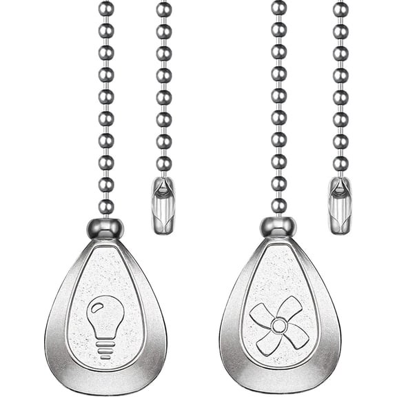 Retro Water Drop Silver Ceiling Fan Pull Chain, 2Pcs/4Pcs 12 Inches Decorative Fan Pull Chain Ornaments Extension Christmas Pendant, 3mm Diameter Beaded Ball Fan Pull Chain Extender with Connector