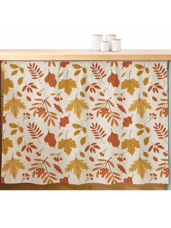 Retro Watercolor Autumn Leaves Maple Leaf Cabinet Curtain 28"w x 35"L Sink Skirt,Fall Plant Closet Curtains Under Desk Privacy Drape for Home Kitchen Bathroom Laundry Room