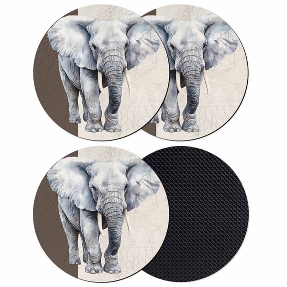 Retro Watercolor Coasters for Drinks,Absorbent Non Slip Rubber Drink Coasters Set of 4 for Cup,Table,Bar,Home Decor, Elephant Ivory Texture Gray Brown