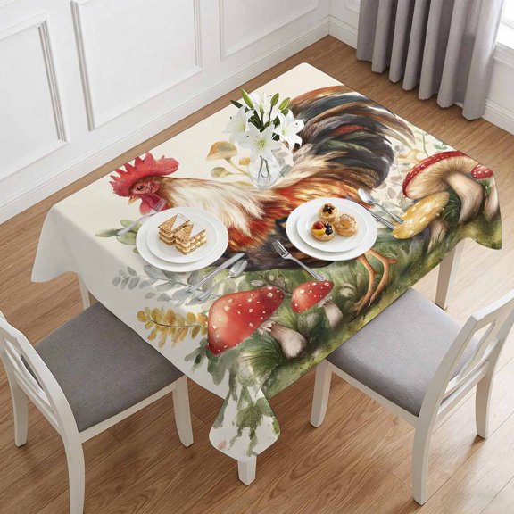 Retro Watercolor Farm Chicken Table Cloth 60x84in, Waterproof Rectangle Tablecloth Wipeable Tablecloths Mushroom on Linen Table Covers for Dining Tables Party Indoor Outdoor