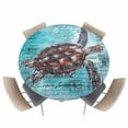 thumbnail image 1 of Retro Watercolor Marine Sea Turtle Fitted Round Tablecloths Elastic Edged Table Covers 36"-44",Ocean Life on Blue Letter Back Waterproof Dining Room Kitchen Table Cloth for Holiday Party Tables Decor, 1 of 8