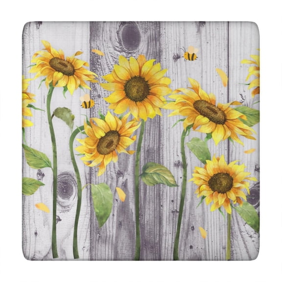Retro Watercolor Sunflower Elastic Tablecloth - Windproof Secure Fit for Outdoor Dining (Yellow)