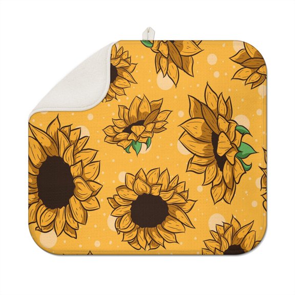 Retro Watercolor Sunflower Kitchen Mat - Vintage Absorbent Drying Pad, Foldable & Space-Saving, Multipurpose for Dishes & Pots
