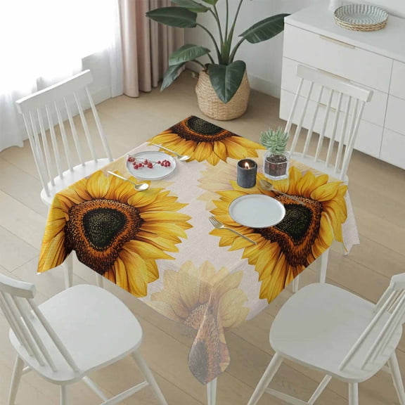 Retro Watercolor Sunflower on Linen Table Cloth 54x54in, Waterproof Square Tablecloth Wipeable Tablecloths Rustic Pastoral Summer Floral Table Covers for Dining Tables Party Indoor Outdoor