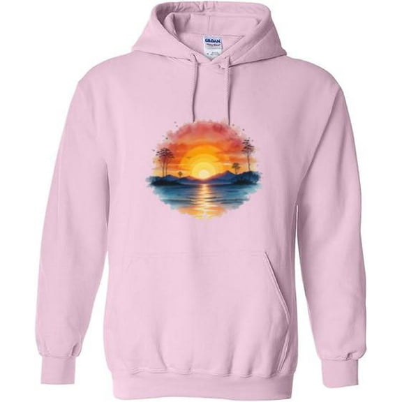 Retro Watercolor Sunset Abstract Landscape Graphic Art Print Hoodie, for men & women, up to size 5XL