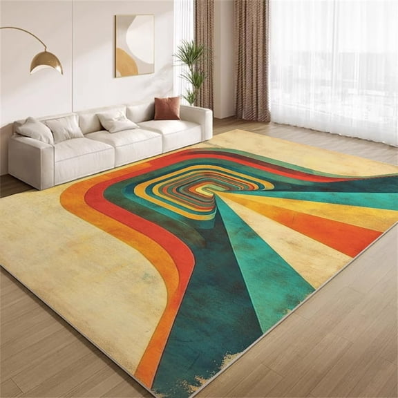 Retro Wave Area Rugs, 80s Colorful Abstract Carpet, Washable Non Slip Low Pile Soft Rug for Living Room Bedroom Decor Mat 2ftx3ft