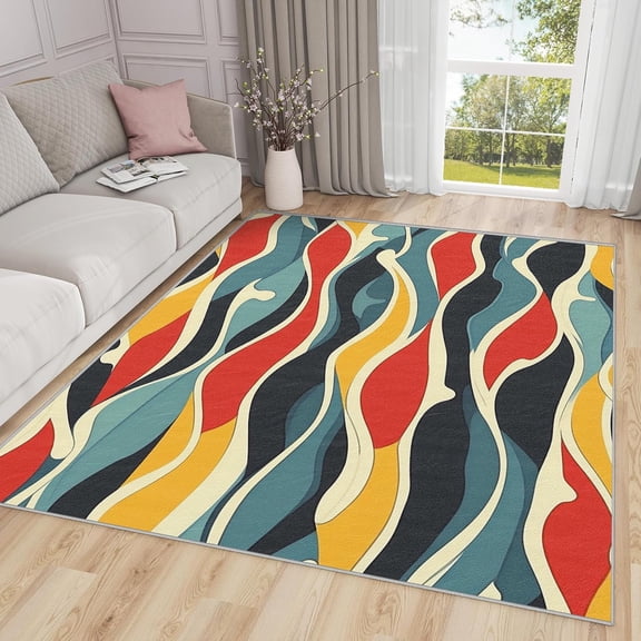 Retro Wave Area Rugs, Colorful Geometric Pattern Carpet, Washable Non Slip Low Pile Soft Rug for Living Room Bedroom Decor Mat 2x3ft