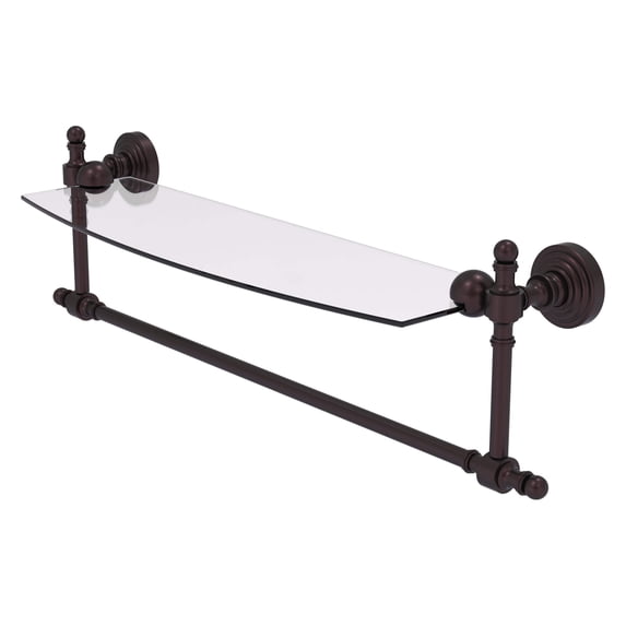 Retro Wave Collection Glass Vanity Shelf with Integrated Towel Bar - Antique Bronze / 18 Inch