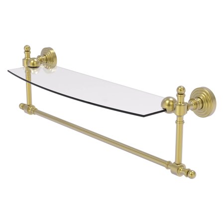 Retro Wave Collection Glass Vanity Shelf with Integrated Towel Bar - Satin Brass / 18 Inch