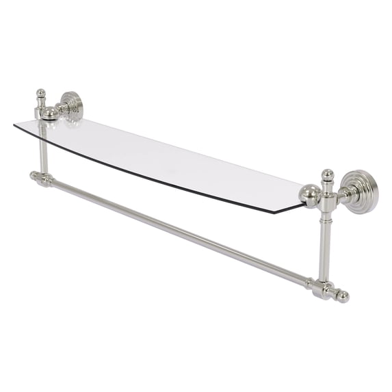 Retro Wave Collection Glass Vanity Shelf with Integrated Towel Bar - Satin Nickel / 24 Inch