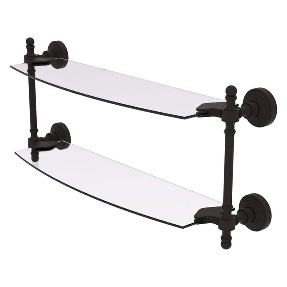 Retro Wave Collection Two Tiered Glass Shelf - Oil Rubbed Bronze / 18 Inch