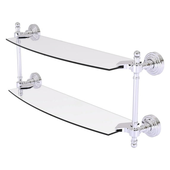 Retro Wave Collection Two Tiered Glass Shelf - Polished Chrome / 18 Inch