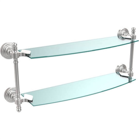 Retro Wave Collection Two Tiered Glass Shelf - Satin Chrome / 18 Inch