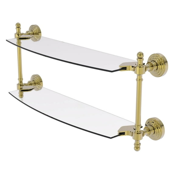 Retro Wave Collection Two Tiered Glass Shelf - Unlacquered Brass / 18 Inch