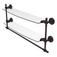 thumbnail image 1 of Retro Wave Collection Two Tiered Glass Shelf with Integrated Towel Bar - Antique Bronze / 24 Inch, 1 of 2