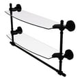 thumbnail image 1 of Retro Wave Collection Two Tiered Glass Shelf with Integrated Towel Bar - Matte Black / 18 Inch, 1 of 2