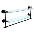 thumbnail image 1 of Retro Wave Collection Two Tiered Glass Shelf with Integrated Towel Bar - Matte Black / 24 Inch, 1 of 2
