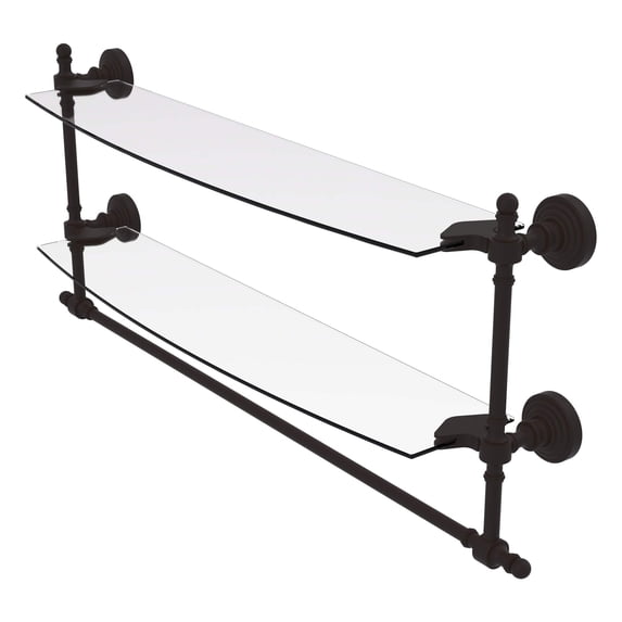 Retro Wave Collection Two Tiered Glass Shelf with Integrated Towel Bar - Oil Rubbed Bronze / 24 Inch