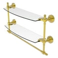 thumbnail image 1 of Retro Wave Collection Two Tiered Glass Shelf with Integrated Towel Bar - Polished Brass / 18 Inch, 1 of 2