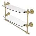 thumbnail image 1 of Retro Wave Collection Two Tiered Glass Shelf with Integrated Towel Bar - Satin Brass / 18 Inch, 1 of 2
