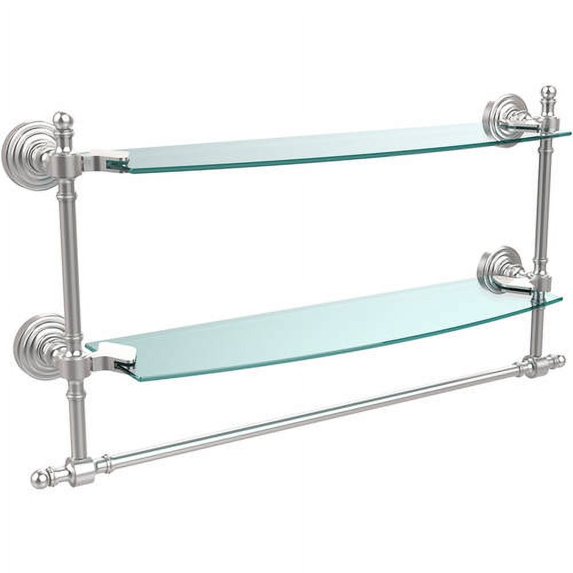 Retro Wave Collection Two Tiered Glass Shelf with Integrated Towel Bar - Satin Chrome / 18 Inch